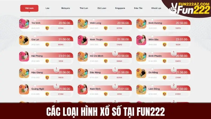 Xổ số Fun222 có nhiều hình thức chơi từ truyền thống đến đẳng cấp quốc tế