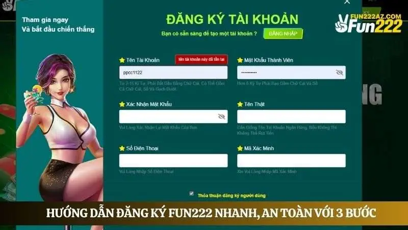 Hướng dẫn đăng ký Fun222 nhanh, an toàn với 3 bước