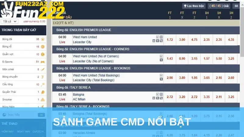 Sảnh game CMD nổi bật